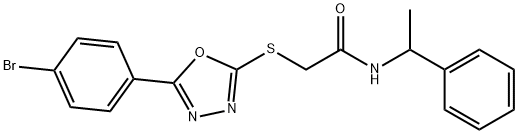 2-{[5-(4-bromophenyl)-1,3,4-oxadiazol-2-yl]sulfanyl}-N-(1-phenylethyl)acetamide Struktur