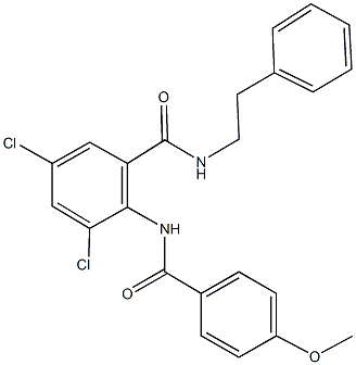 3,5-dichloro-2-[(4-methoxybenzoyl)amino]-N-(2-phenylethyl)benzamide Struktur