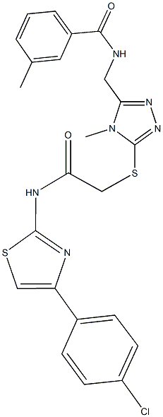 N-({5-[(2-{[4-(4-chlorophenyl)-1,3-thiazol-2-yl]amino}-2-oxoethyl)sulfanyl]-4-methyl-4H-1,2,4-triazol-3-yl}methyl)-3-methylbenzamide Struktur