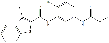 3-chloro-N-[2-chloro-5-(propionylamino)phenyl]-1-benzothiophene-2-carboxamide Struktur