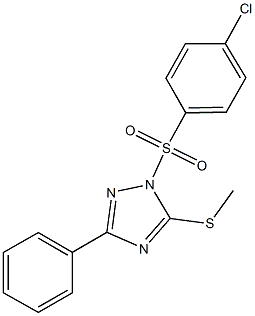 1-[(4-chlorophenyl)sulfonyl]-5-(methylthio)-3-phenyl-1H-1,2,4-triazole Struktur