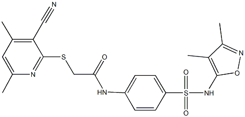 2-[(3-cyano-4,6-dimethyl-2-pyridinyl)thio]-N-(4-{[(3,4-dimethyl-5-isoxazolyl)amino]sulfonyl}phenyl)acetamide Struktur