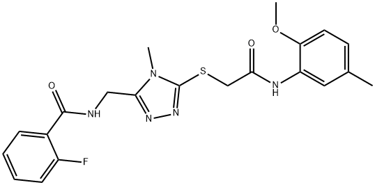 2-fluoro-N-[(5-{[2-(2-methoxy-5-methylanilino)-2-oxoethyl]sulfanyl}-4-methyl-4H-1,2,4-triazol-3-yl)methyl]benzamide Struktur