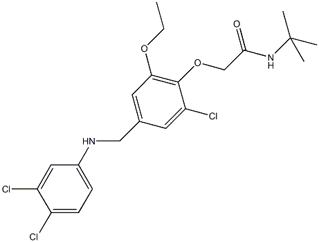 N-(tert-butyl)-2-{2-chloro-4-[(3,4-dichloroanilino)methyl]-6-ethoxyphenoxy}acetamide Struktur