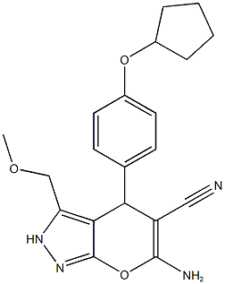 6-amino-4-[4-(cyclopentyloxy)phenyl]-3-(methoxymethyl)-2,4-dihydropyrano[2,3-c]pyrazole-5-carbonitrile Struktur