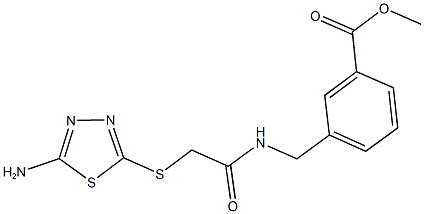 methyl 3-[({[(5-amino-1,3,4-thiadiazol-2-yl)sulfanyl]acetyl}amino)methyl]benzoate Struktur