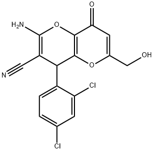 2-amino-4-(2,4-dichlorophenyl)-6-(hydroxymethyl)-8-oxo-4,8-dihydropyrano[3,2-b]pyran-3-carbonitrile Struktur