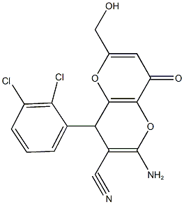 2-amino-4-(2,3-dichlorophenyl)-6-(hydroxymethyl)-8-oxo-4,8-dihydropyrano[3,2-b]pyran-3-carbonitrile Struktur