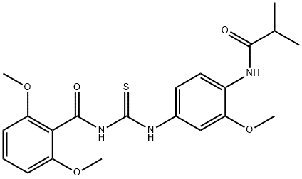 N-[4-({[(2,6-dimethoxybenzoyl)amino]carbothioyl}amino)-2-methoxyphenyl]-2-methylpropanamide Struktur