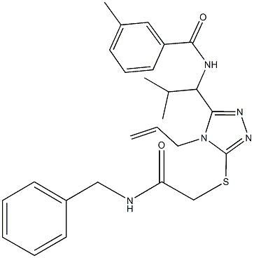 N-[1-(4-allyl-5-{[2-(benzylamino)-2-oxoethyl]sulfanyl}-4H-1,2,4-triazol-3-yl)-2-methylpropyl]-3-methylbenzamide Struktur