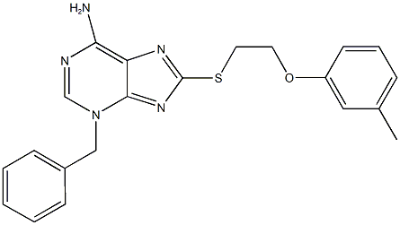 3-benzyl-8-{[2-(3-methylphenoxy)ethyl]sulfanyl}-3H-purin-6-ylamine Struktur