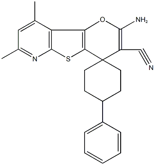 2'-amino-7',9'-dimethyl-1-phenyl-spiro(cyclohexane-4,4'-4H-pyrano[2',3':4,5]thieno[2,3-b]pyridine)-3'-carbonitrile Struktur