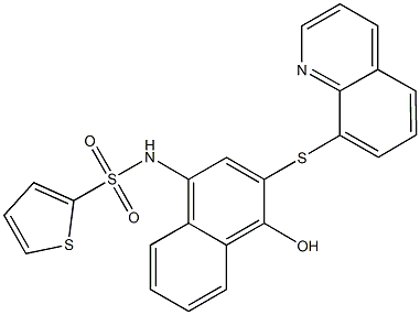 N-[4-hydroxy-3-(8-quinolinylsulfanyl)-1-naphthyl]-2-thiophenesulfonamide Struktur