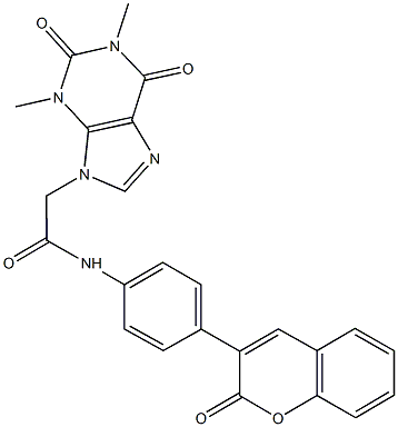 2-(1,3-dimethyl-2,6-dioxo-1,2,3,6-tetrahydro-9H-purin-9-yl)-N-[4-(2-oxo-2H-chromen-3-yl)phenyl]acetamide Struktur