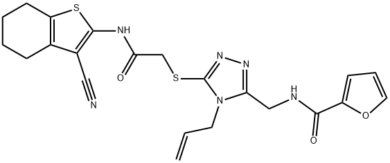 N-{[4-allyl-5-({2-[(3-cyano-4,5,6,7-tetrahydro-1-benzothien-2-yl)amino]-2-oxoethyl}sulfanyl)-4H-1,2,4-triazol-3-yl]methyl}-2-furamide Struktur