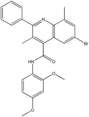 6-bromo-N-(2,4-dimethoxyphenyl)-3,8-dimethyl-2-phenyl-4-quinolinecarboxamide Struktur