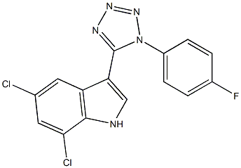 5,7-dichloro-3-[1-(4-fluorophenyl)-1H-tetraazol-5-yl]-1H-indole Struktur