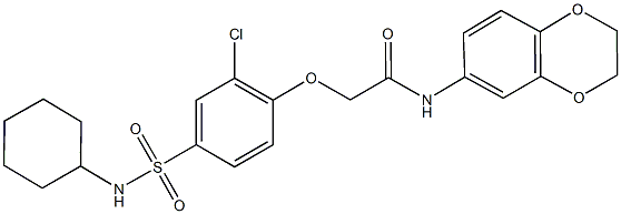 2-{2-chloro-4-[(cyclohexylamino)sulfonyl]phenoxy}-N-(2,3-dihydro-1,4-benzodioxin-6-yl)acetamide Struktur