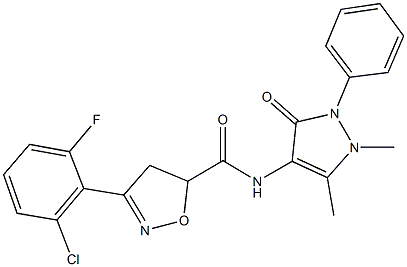 3-(2-chloro-6-fluorophenyl)-N-(1,5-dimethyl-3-oxo-2-phenyl-2,3-dihydro-1H-pyrazol-4-yl)-4,5-dihydro-5-isoxazolecarboxamide Struktur