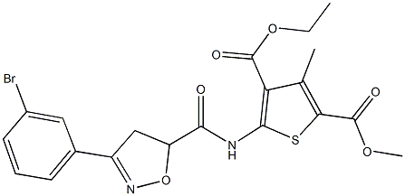 4-ethyl 2-methyl 5-({[3-(3-bromophenyl)-4,5-dihydro-5-isoxazolyl]carbonyl}amino)-3-methyl-2,4-thiophenedicarboxylate Struktur