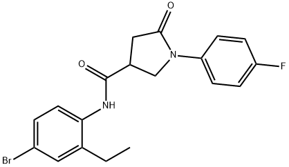 N-(4-bromo-2-ethylphenyl)-1-(4-fluorophenyl)-5-oxo-3-pyrrolidinecarboxamide Struktur