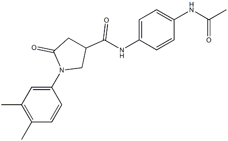 N-[4-(acetylamino)phenyl]-1-(3,4-dimethylphenyl)-5-oxo-3-pyrrolidinecarboxamide Struktur