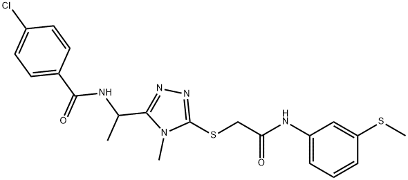 4-chloro-N-{1-[4-methyl-5-({2-[3-(methylsulfanyl)anilino]-2-oxoethyl}sulfanyl)-4H-1,2,4-triazol-3-yl]ethyl}benzamide Struktur