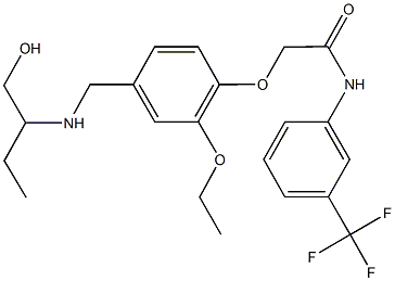 2-[2-ethoxy-4-({[1-(hydroxymethyl)propyl]amino}methyl)phenoxy]-N-[3-(trifluoromethyl)phenyl]acetamide Struktur