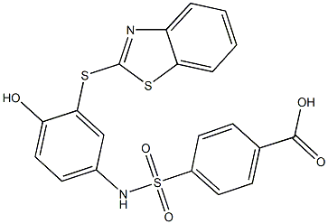 4-{[3-(1,3-benzothiazol-2-ylsulfanyl)-4-hydroxyanilino]sulfonyl}benzoic acid Struktur