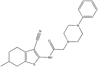 N-(3-cyano-6-methyl-4,5,6,7-tetrahydro-1-benzothien-2-yl)-2-(4-phenyl-1-piperazinyl)acetamide Struktur