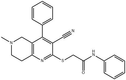 2-[(3-cyano-6-methyl-4-phenyl-5,6,7,8-tetrahydro[1,6]naphthyridin-2-yl)sulfanyl]-N-phenylacetamide Struktur