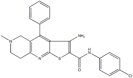 3-amino-N-(4-chlorophenyl)-6-methyl-4-phenyl-5,6,7,8-tetrahydrothieno[2,3-b][1,6]naphthyridine-2-carboxamide Struktur