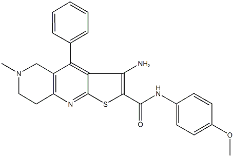 3-amino-N-(4-methoxyphenyl)-6-methyl-4-phenyl-5,6,7,8-tetrahydrothieno[2,3-b][1,6]naphthyridine-2-carboxamide Struktur