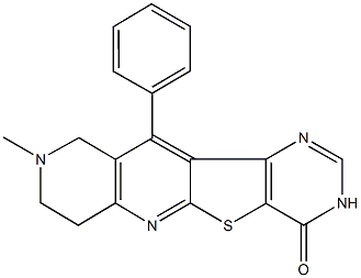 9-methyl-11-phenyl-7,8,9,10-tetrahydropyrimido[4',5':4,5]thieno[2,3-b][1,6]naphthyridin-4(3H)-one Struktur