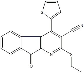 2-(ethylsulfanyl)-9-oxo-4-(2-thienyl)-9H-indeno[2,1-b]pyridine-3-carbonitrile Struktur