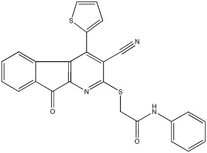 2-{[3-cyano-9-oxo-4-(2-thienyl)-9H-indeno[2,1-b]pyridin-2-yl]sulfanyl}-N-phenylacetamide Struktur