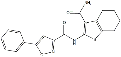 N-[3-(aminocarbonyl)-4,5,6,7-tetrahydro-1-benzothien-2-yl]-5-phenyl-3-isoxazolecarboxamide Struktur