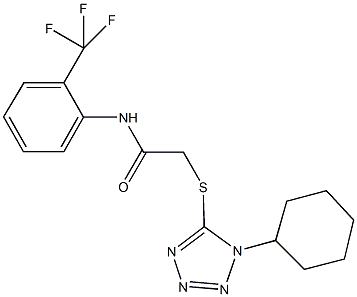 2-[(1-cyclohexyl-1H-tetraazol-5-yl)sulfanyl]-N-[2-(trifluoromethyl)phenyl]acetamide Struktur