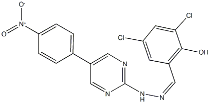 3,5-dichloro-2-hydroxybenzaldehyde (5-{4-nitrophenyl}-2-pyrimidinyl)hydrazone Struktur