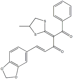 5-(1,3-benzodioxol-5-yl)-2-(4-methyl-1,3-dithiolan-2-ylidene)-1-phenyl-4-pentene-1,3-dione Struktur