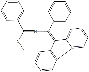 methyl N-[9H-fluoren-9-ylidene(phenyl)methyl]benzenecarbimidothioate Struktur