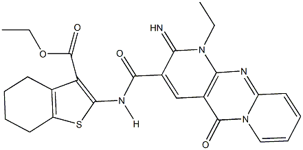 ethyl 2-{[(1-ethyl-2-imino-5-oxo-1,5-dihydro-2H-dipyrido[1,2-a:2,3-d]pyrimidin-3-yl)carbonyl]amino}-4,5,6,7-tetrahydro-1-benzothiophene-3-carboxylate Struktur