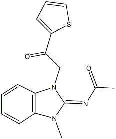 N-{1-methyl-3-[2-oxo-2-(2-thienyl)ethyl]-1,3-dihydro-2H-benzimidazol-2-ylidene}acetamide Struktur