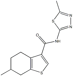 6-methyl-N-(5-methyl-1,3,4-thiadiazol-2-yl)-4,5,6,7-tetrahydro-1-benzothiophene-3-carboxamide Struktur