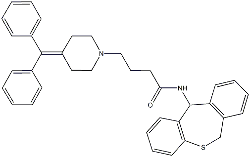 N-(6,11-dihydrodibenzo[b,e]thiepin-11-yl)-4-[4-(diphenylmethylene)-1-piperidinyl]butanamide Struktur