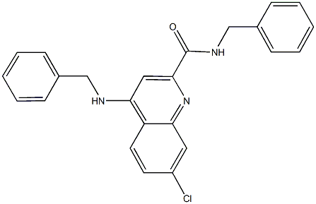 N-benzyl-4-(benzylamino)-7-chloro-2-quinolinecarboxamide Struktur