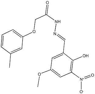 N'-{2-hydroxy-3-nitro-5-methoxybenzylidene}-2-(3-methylphenoxy)acetohydrazide Struktur