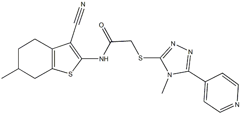 N-(3-cyano-6-methyl-4,5,6,7-tetrahydro-1-benzothien-2-yl)-2-{[4-methyl-5-(4-pyridinyl)-4H-1,2,4-triazol-3-yl]sulfanyl}acetamide Struktur