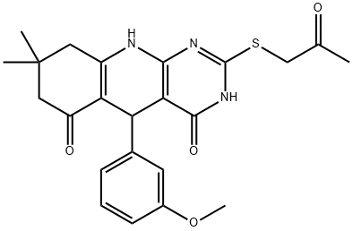 5-(3-methoxyphenyl)-8,8-dimethyl-2-[(2-oxopropyl)sulfanyl]-5,8,9,10-tetrahydropyrimido[4,5-b]quinoline-4,6(3H,7H)-dione Struktur