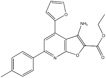 ethyl 3-amino-4-(2-furyl)-6-(4-methylphenyl)furo[2,3-b]pyridine-2-carboxylate Struktur